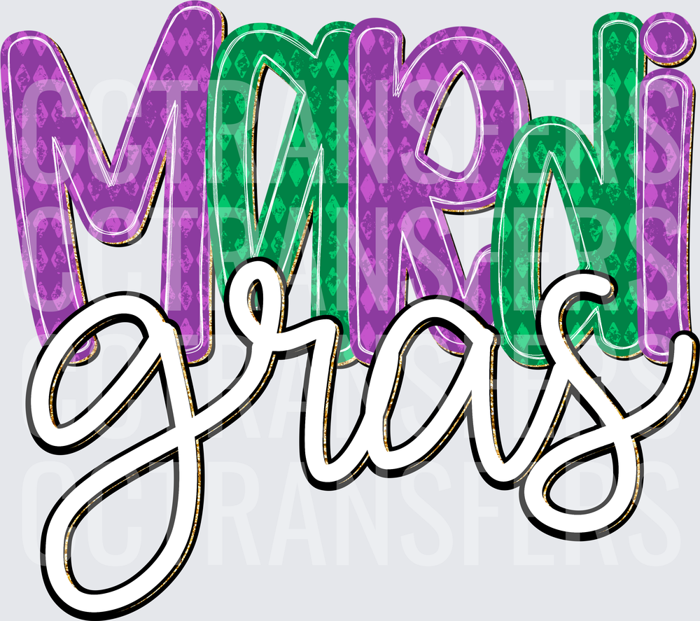 Mardi Gras Purple Green Diamond Pattern Lettering (DTF)