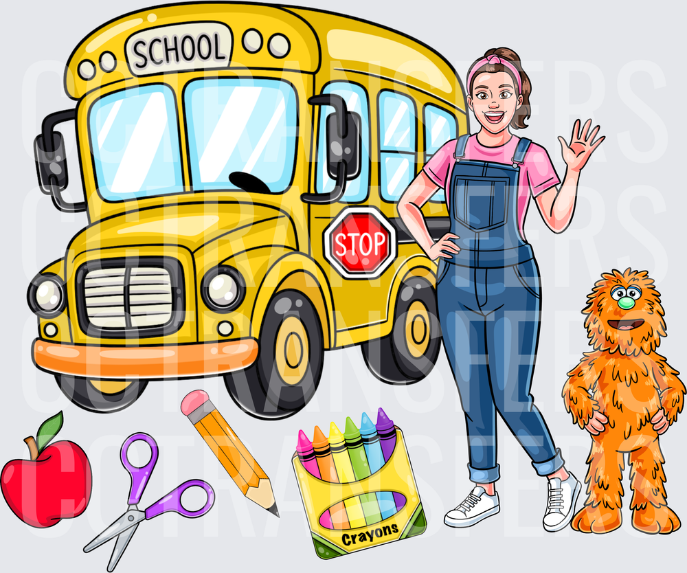 Cheerful Teacher with Fuzzy Monster Back to School (DTF)