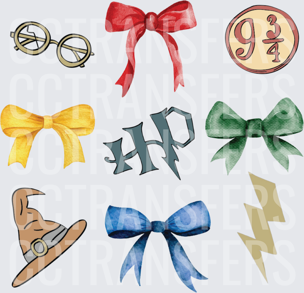 Wizard School Icons Bows Lightning Bolt HP Bundle (DTF)