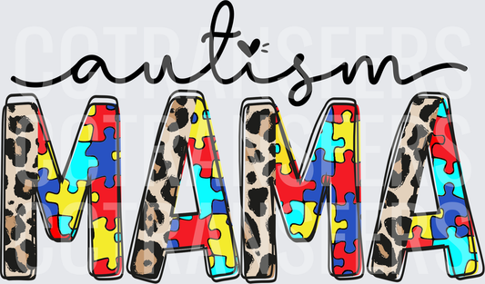Autism Mama Leopard Puzzle Piece Letters (DTF)