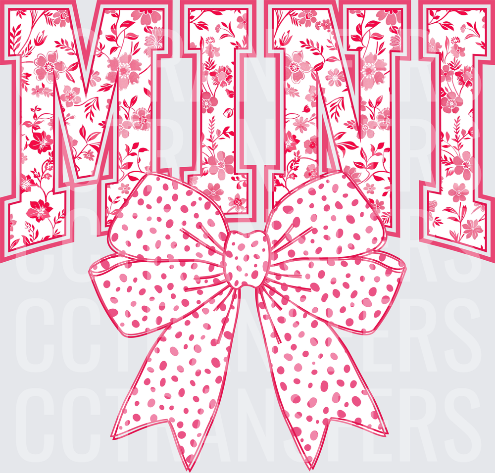 Pink Floral MINI Varsity Letters with Polka Dot Bow (DTF)