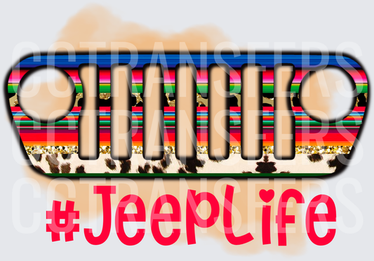 #JeepLife Serape Cowhide Gold Glitter Grille (DTF)