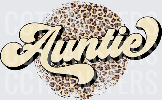 Auntie Retro Script Leopard Print Circle (DTF)