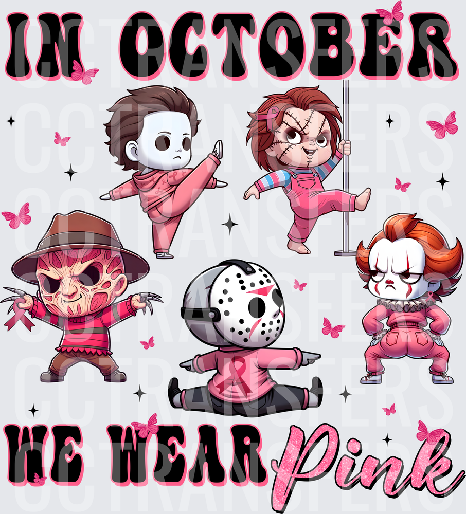 In October We Wear Pink Horror Icons Breast Cancer (DTF)