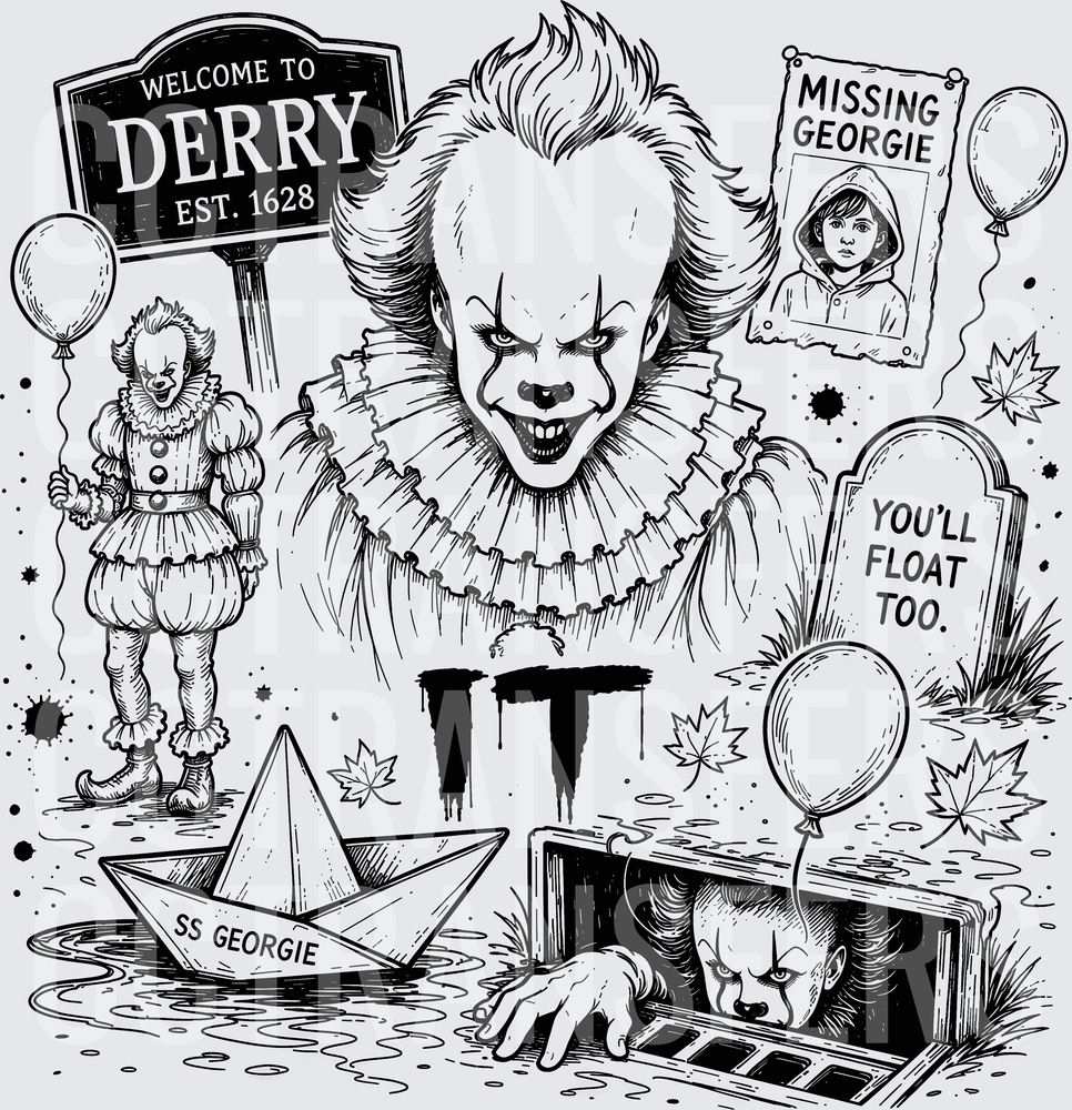 Welcome To Derry You'll Float Too Horror Clown Collage (DTF)