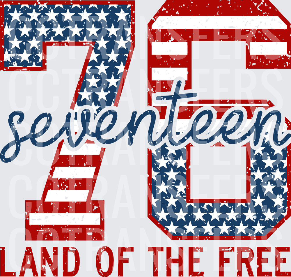 76 Seventeen Land Of The Free American Flag Distressed (DTF)
