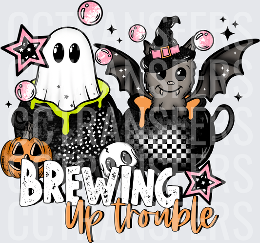 Brewing Up Trouble Halloween Ghost Bat Cauldron (DTF)