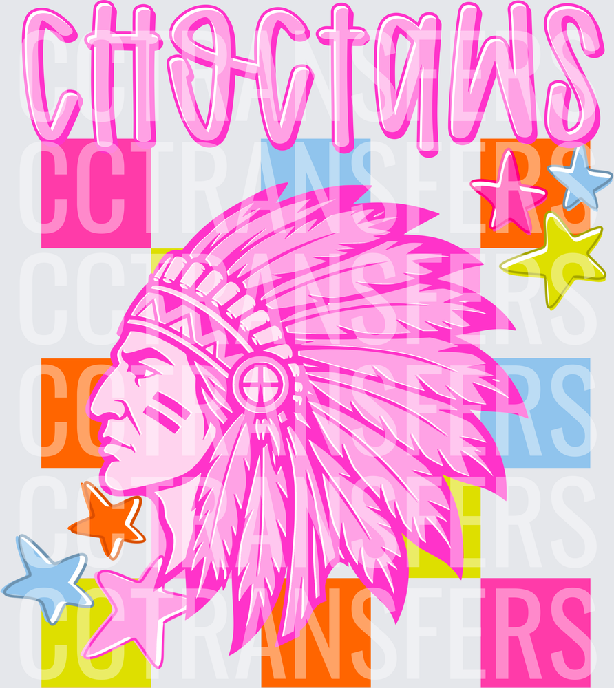 Choctaws Native Chief Pink Retro Colorblock Stars (DTF)