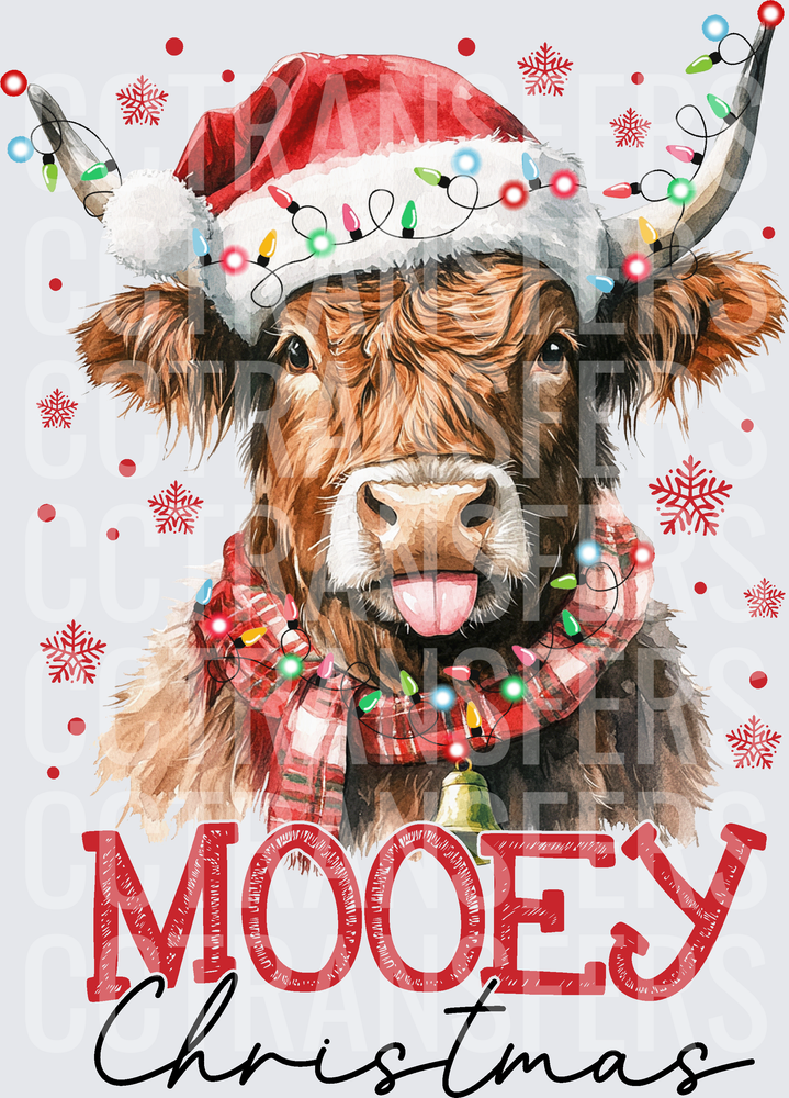 Mooey Christmas Highland Cow Santa Hat Lights (DTF)