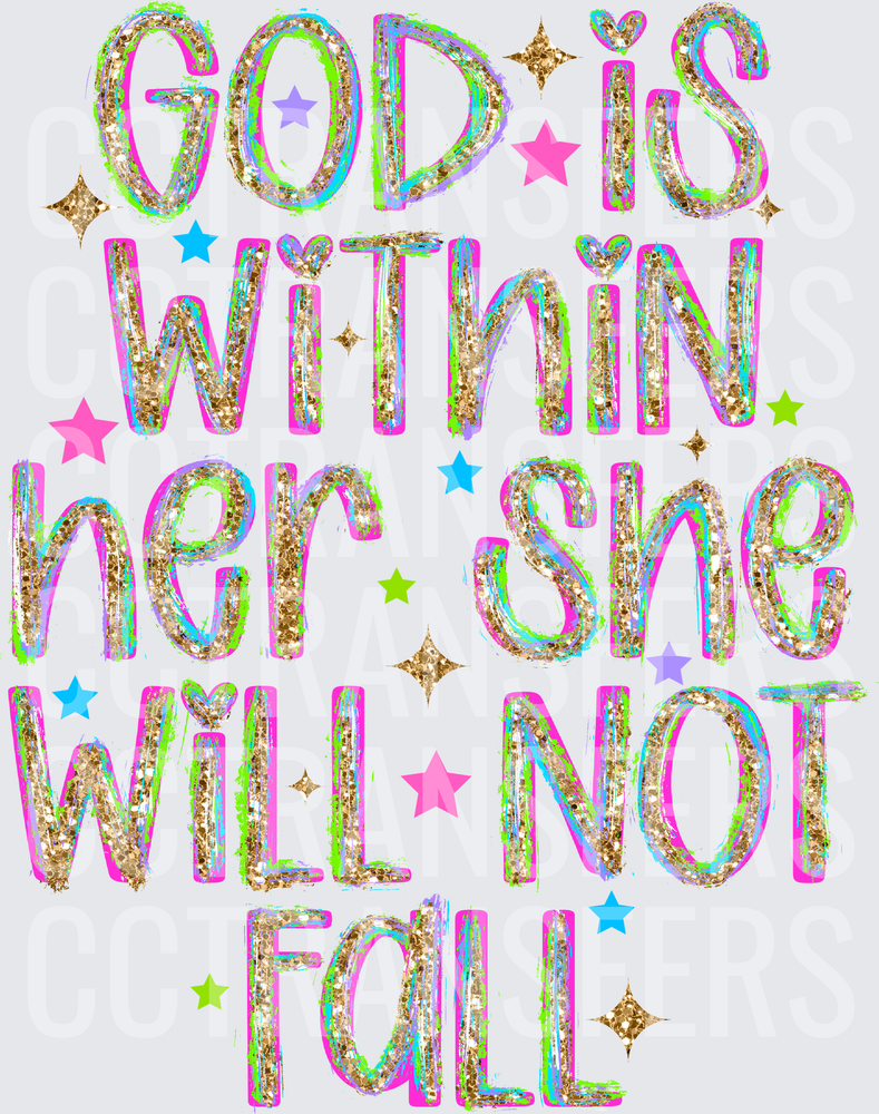 God Is Within Her She Will Not Fall Glitter Stars (DTF)