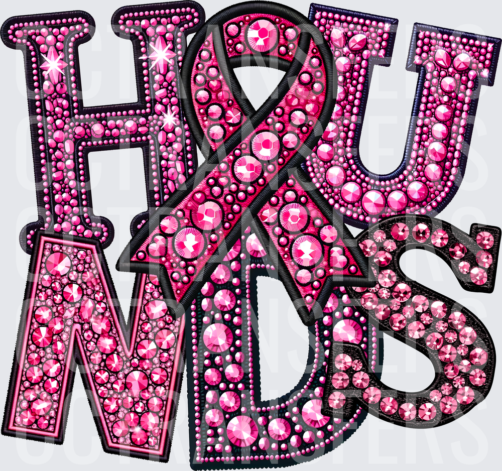 Houston Rhinestone Breast Cancer Awareness Ribbon Letters (DTF)