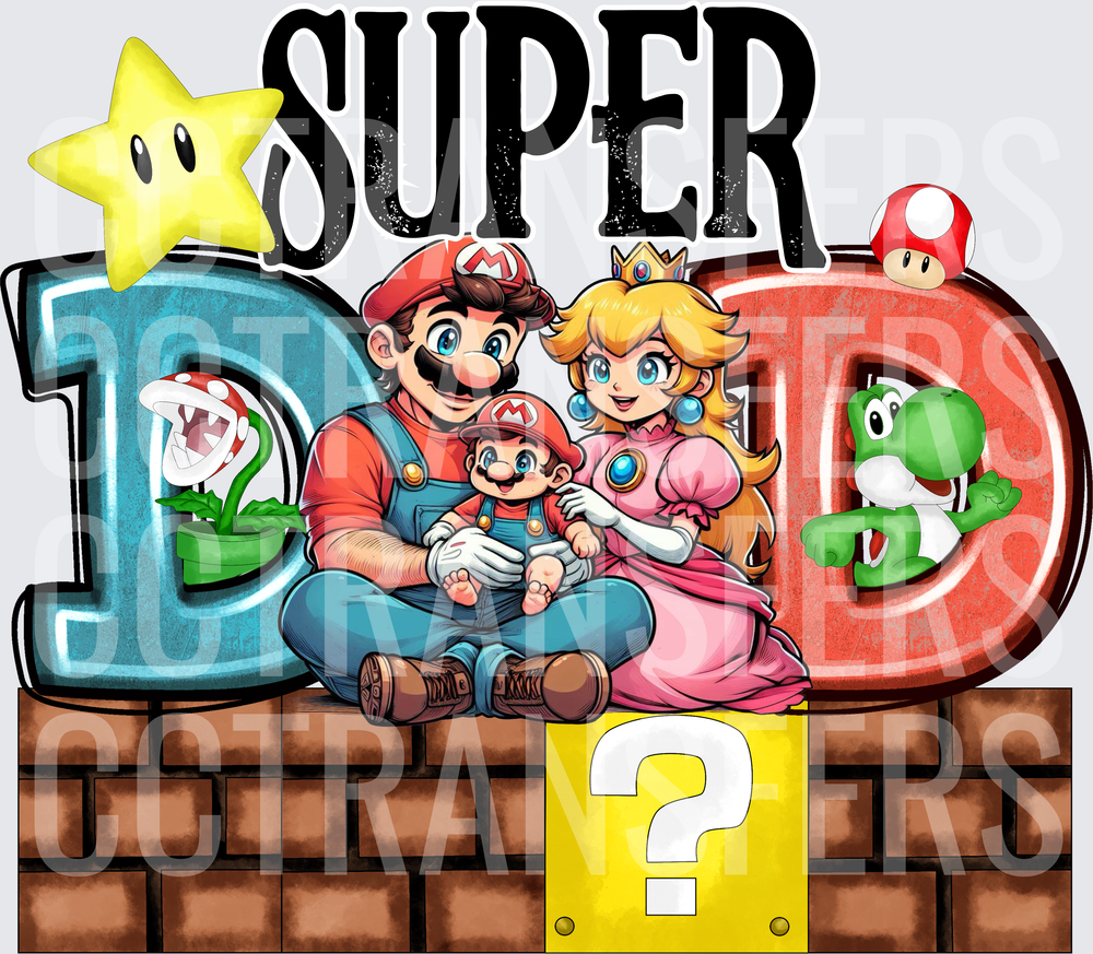 Super Dad Video Game Family Brick Wall Design (DTF)