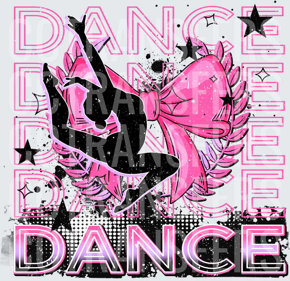 Dance Dance Silhouette Dancer Pink Bow Stars Grunge (DTF)
