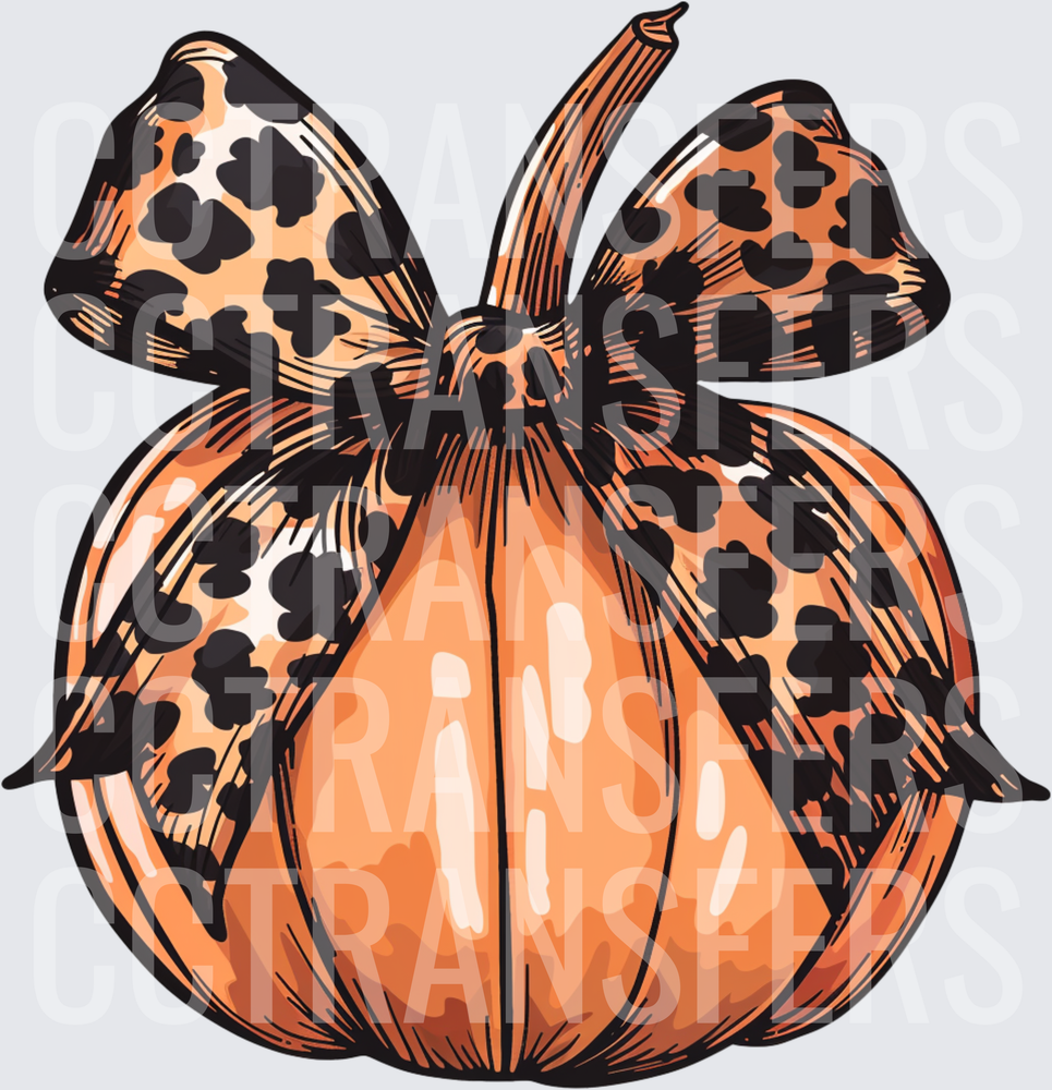 Orange Pumpkin with Leopard Print Bow (DTF)