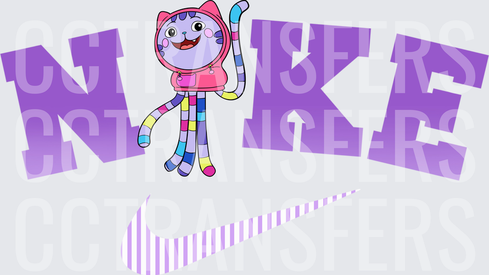 Purple Cat Character in Pink Hoodie Sportswear Logo (DTF)