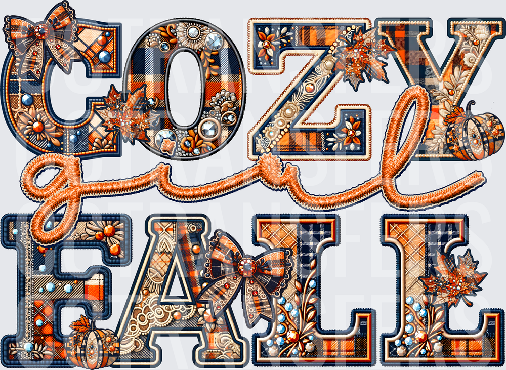 Cozy Fall Patchwork Plaid Embroidered Letters (DTF)