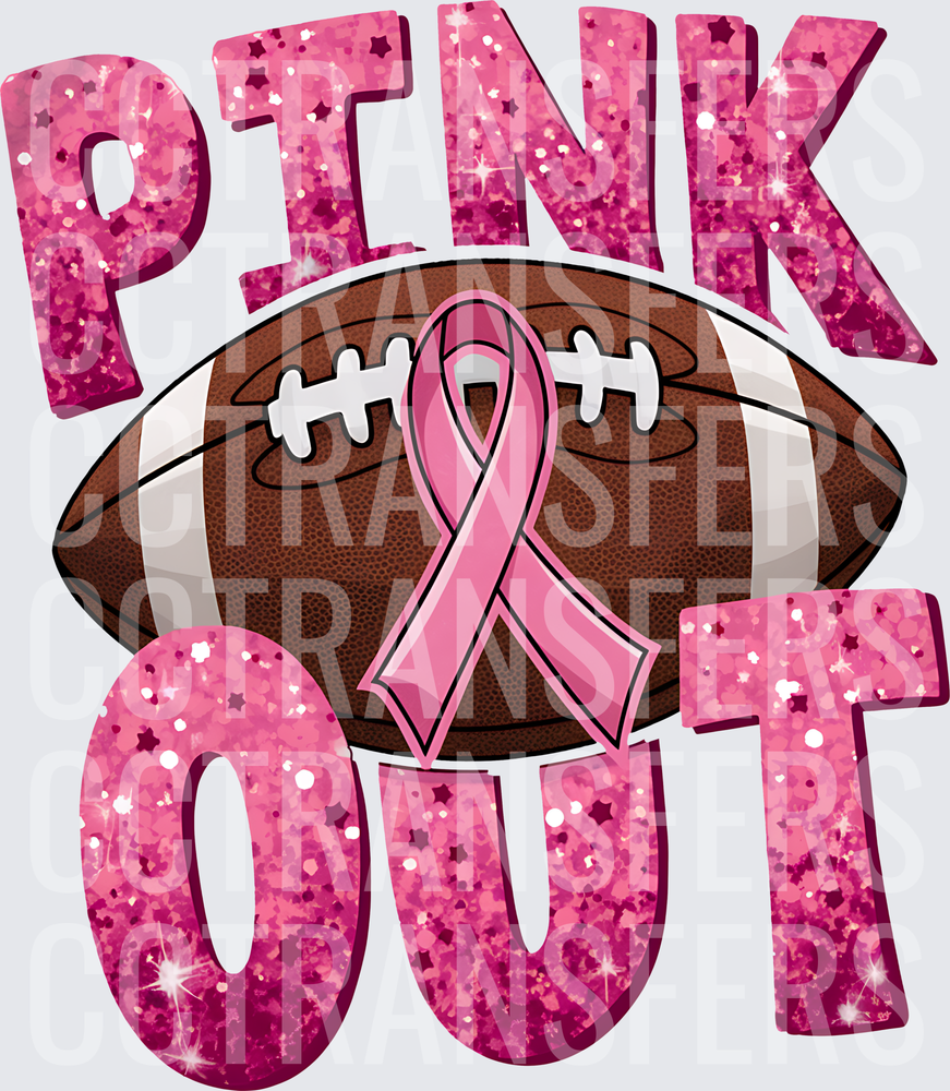 Pink Out Glitter Football Breast Cancer Awareness Ribbon (DTF)