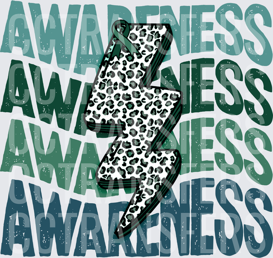 Teal Awareness Leopard Lightning Bolt with Ribbon (DTF)