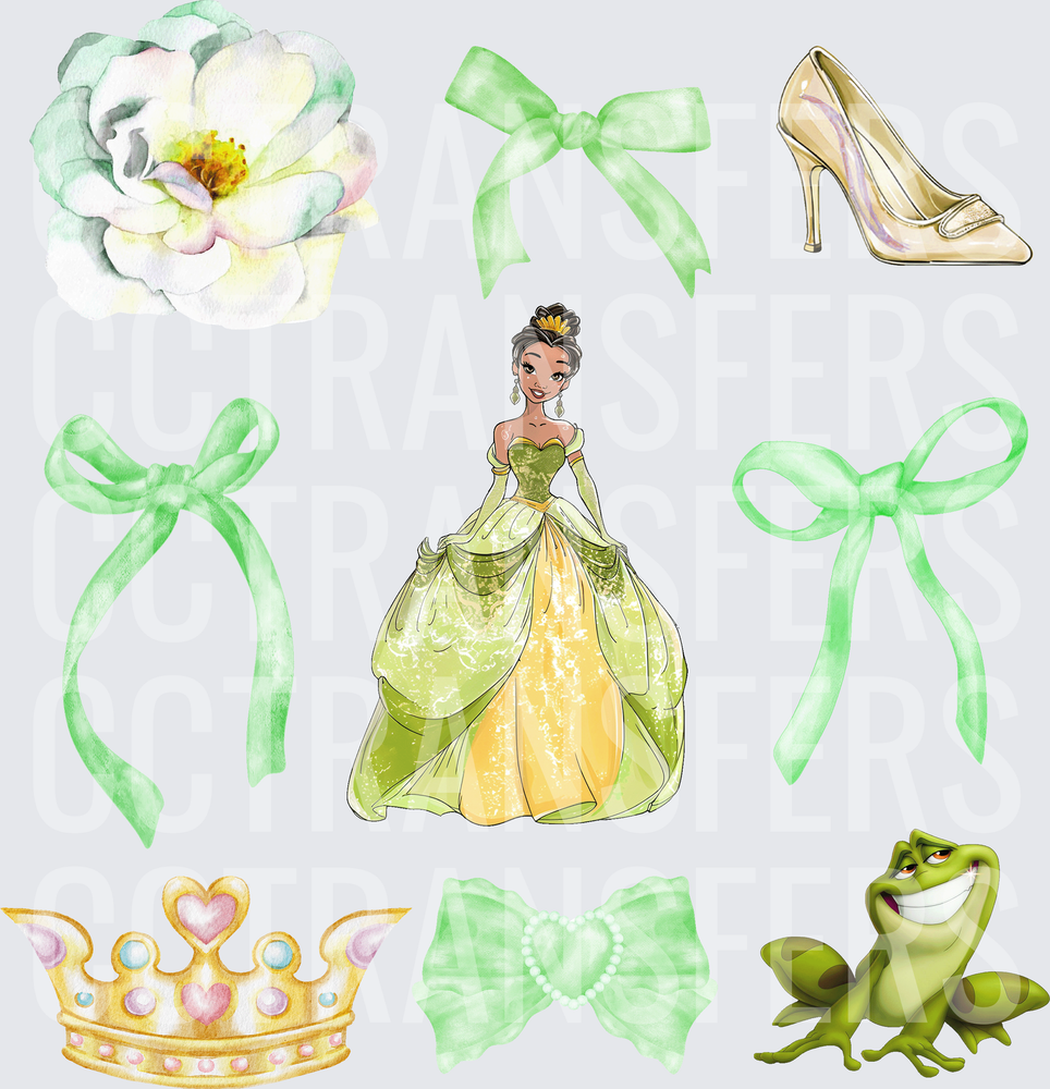 Bayou Princess Frog Prince Crown Bows Elements (DTF)