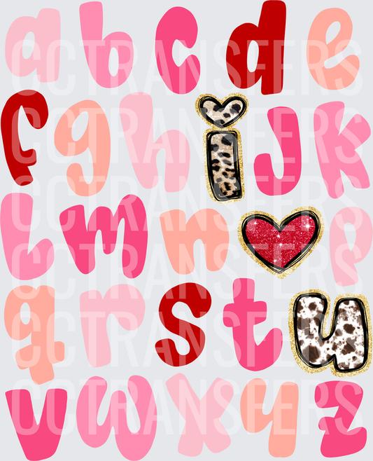 Valentine Alphabet Set Leopard Glitter Heart Letters (DTF)