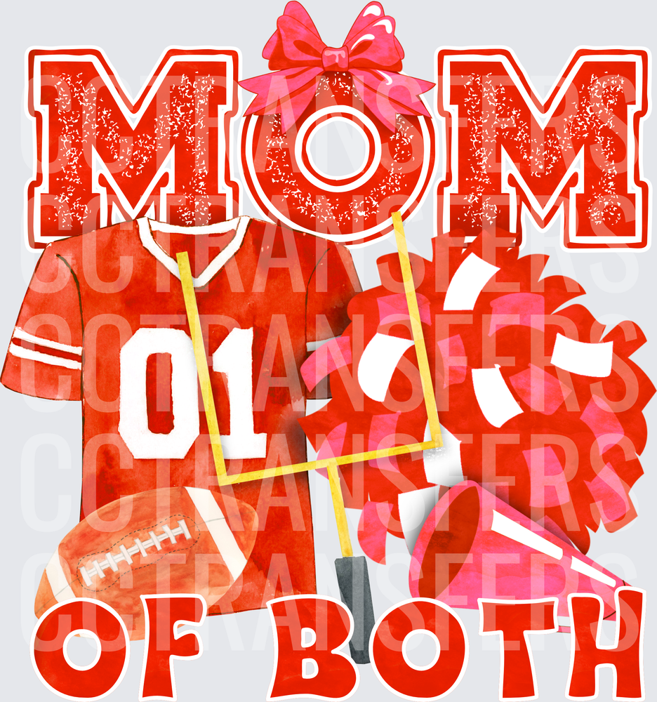 Mom Of Both Football And Cheer Watercolor Red (DTF)