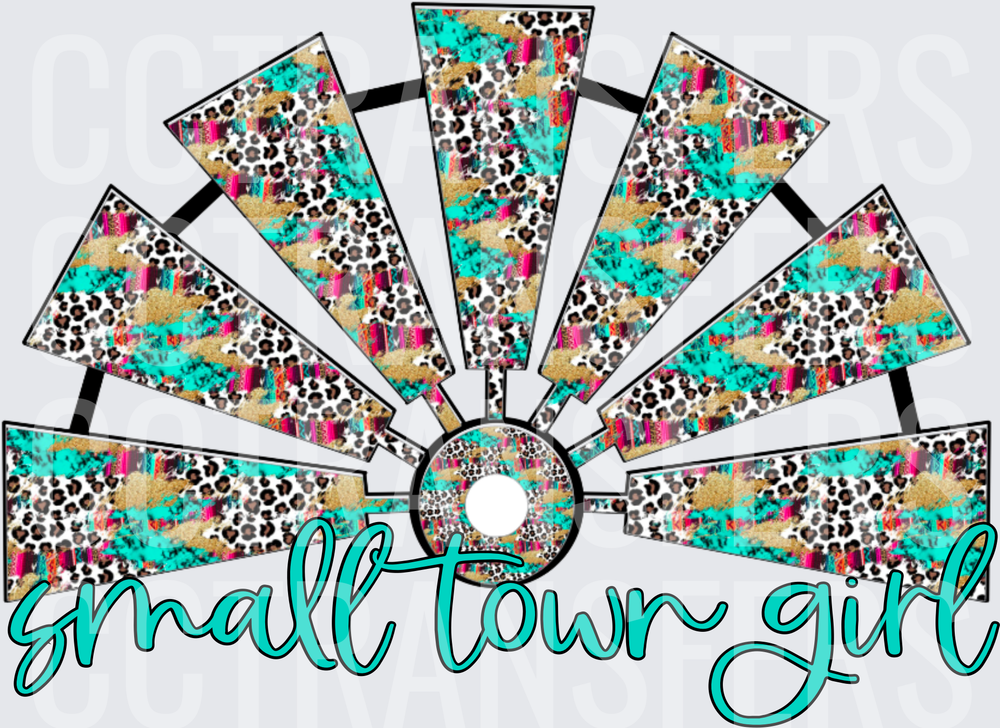 Small Town Girl Leopard Turquoise Windmill (DTF)