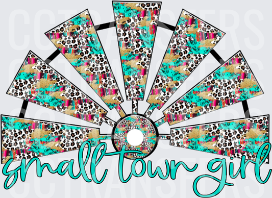 Small Town Girl Leopard Turquoise Windmill (DTF)