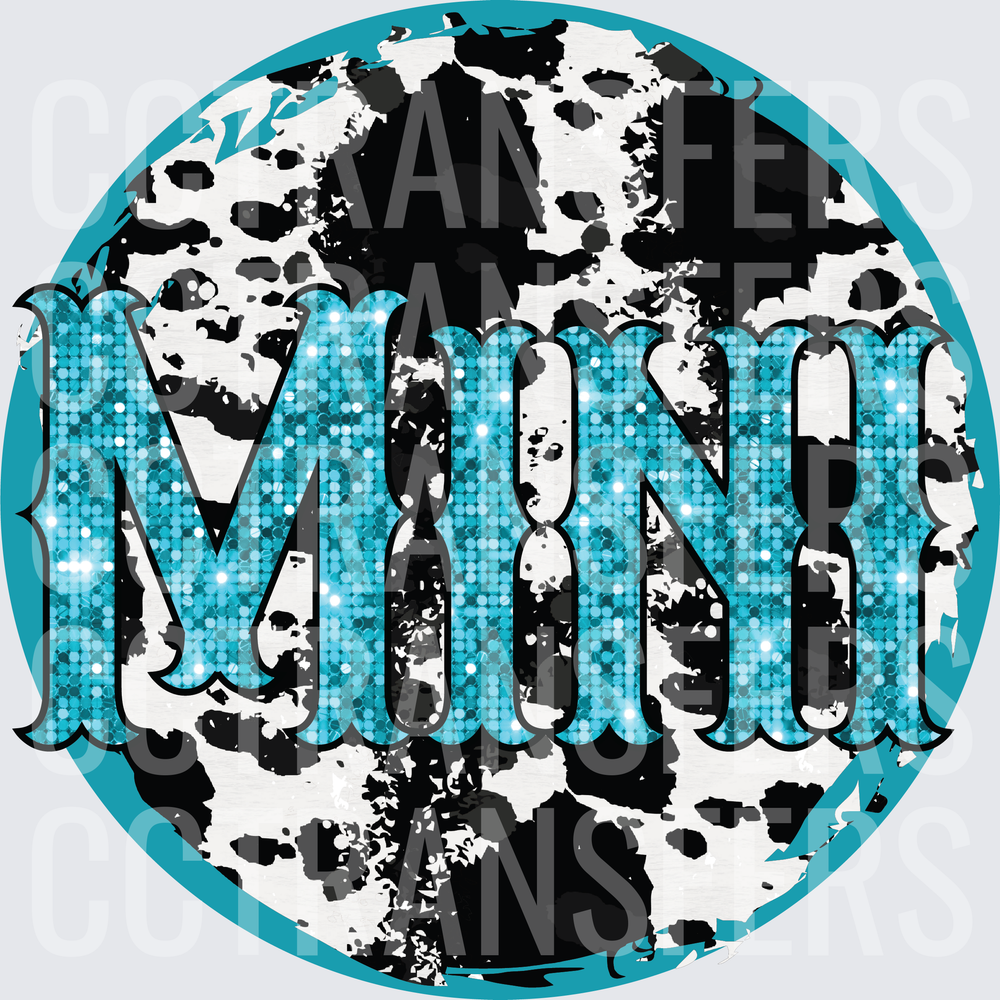 Teal Sequin Mini Cow Print Circle (DTF)