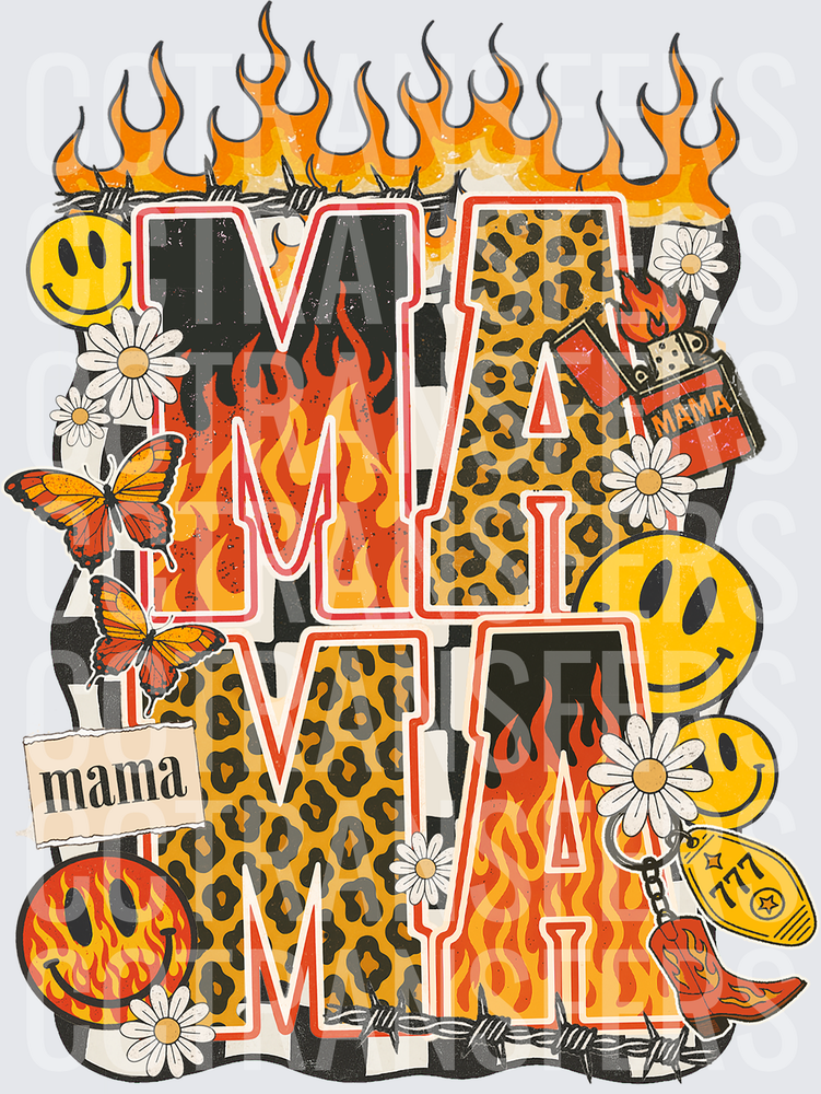 Mama Flames Leopard Smiley Retro Collage (DTF)