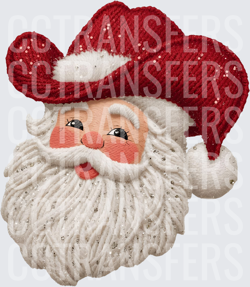 Jolly Santa Face Red Cowboy Hat Glitter Embroidery (DTF)