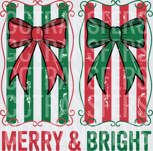 Merry & Bright Dual Christmas Bow Stripe Frames (DTF)