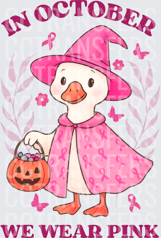 In October We Wear Pink Halloween Duck Witch (DTF)