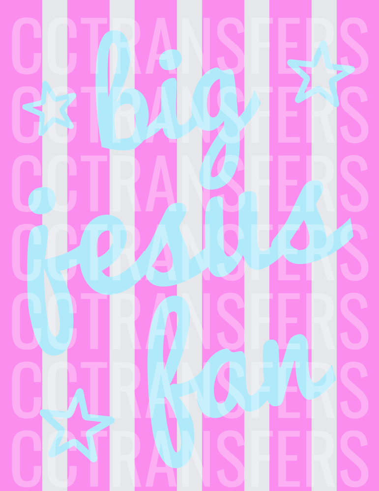 Big Jesus Fan Pink Stripe Stars Script (DTF)