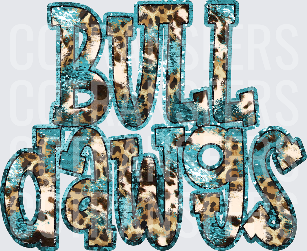 Bulldawgs Teal Sequin Leopard Print Bold Letter Design (DTF)