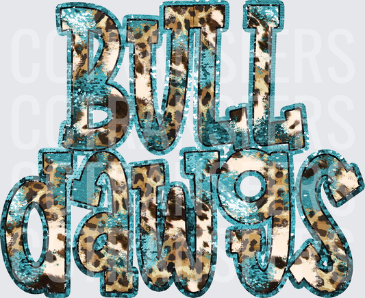 Bulldawgs Teal Sequin Leopard Print Bold Letter Design (DTF)
