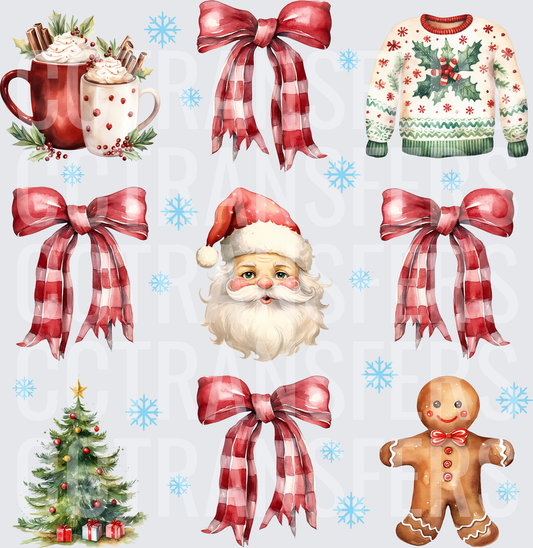 Watercolor Christmas Bundle Santa Cocoa Bows Tree (DTF)