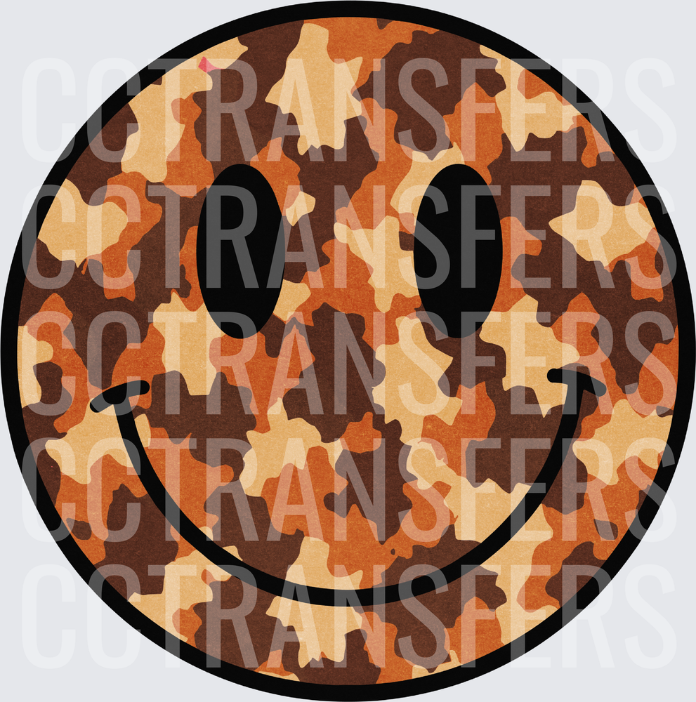 Brown Orange Camo Smiley Face (DTF)
