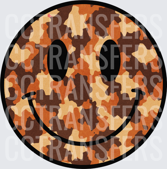 Brown Orange Camo Smiley Face (DTF)