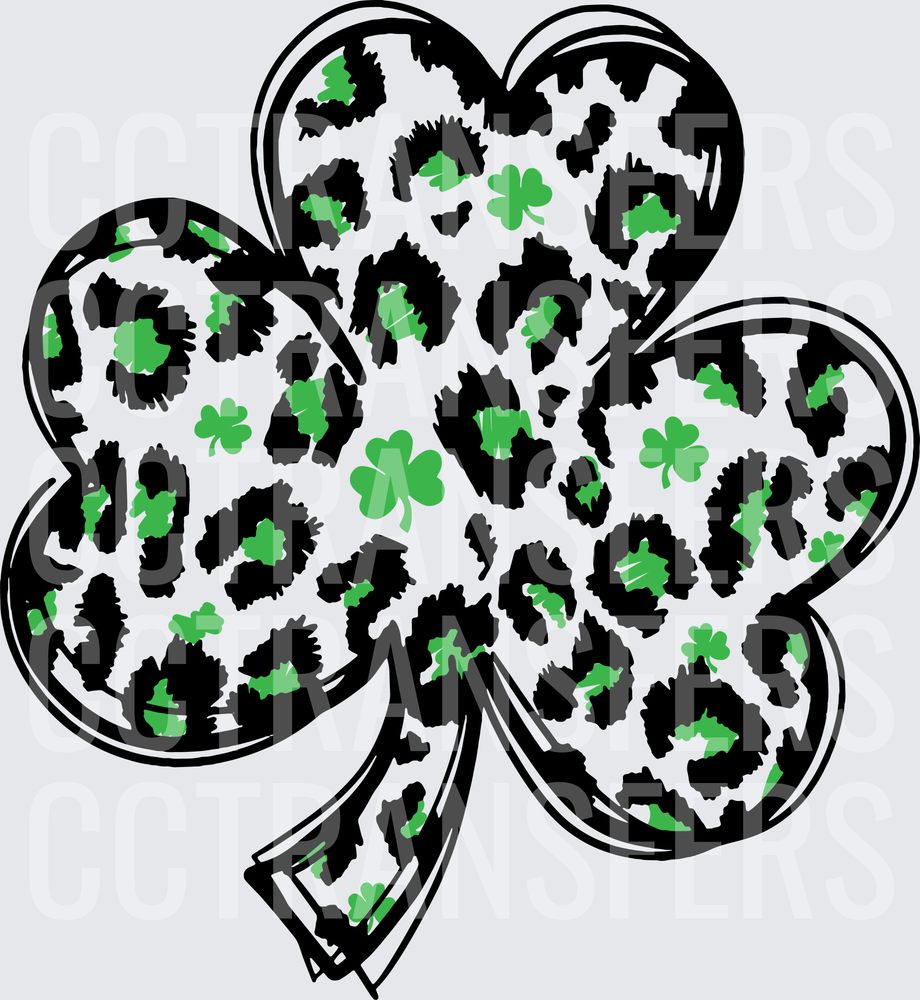 Green Leopard Print Shamrock with Mini Clovers (DTF)