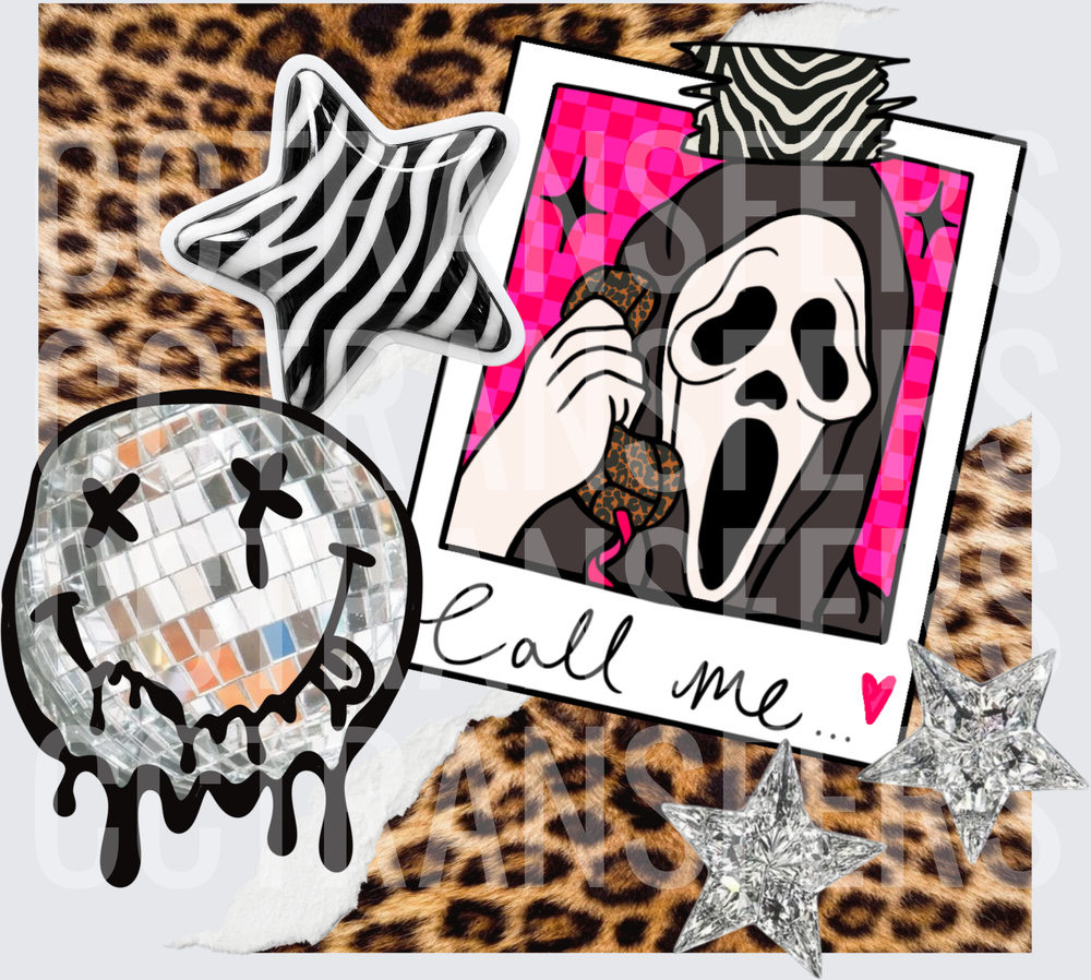 Call Me Ghost Mask Leopard Phone Collage (DTF)
