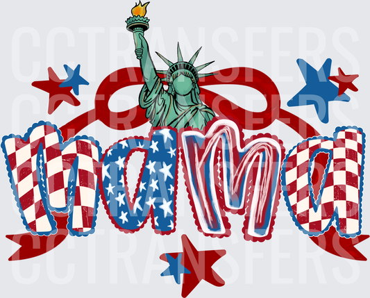 Patriotic Mama Statue of Liberty Stars Red Bow (DTF)