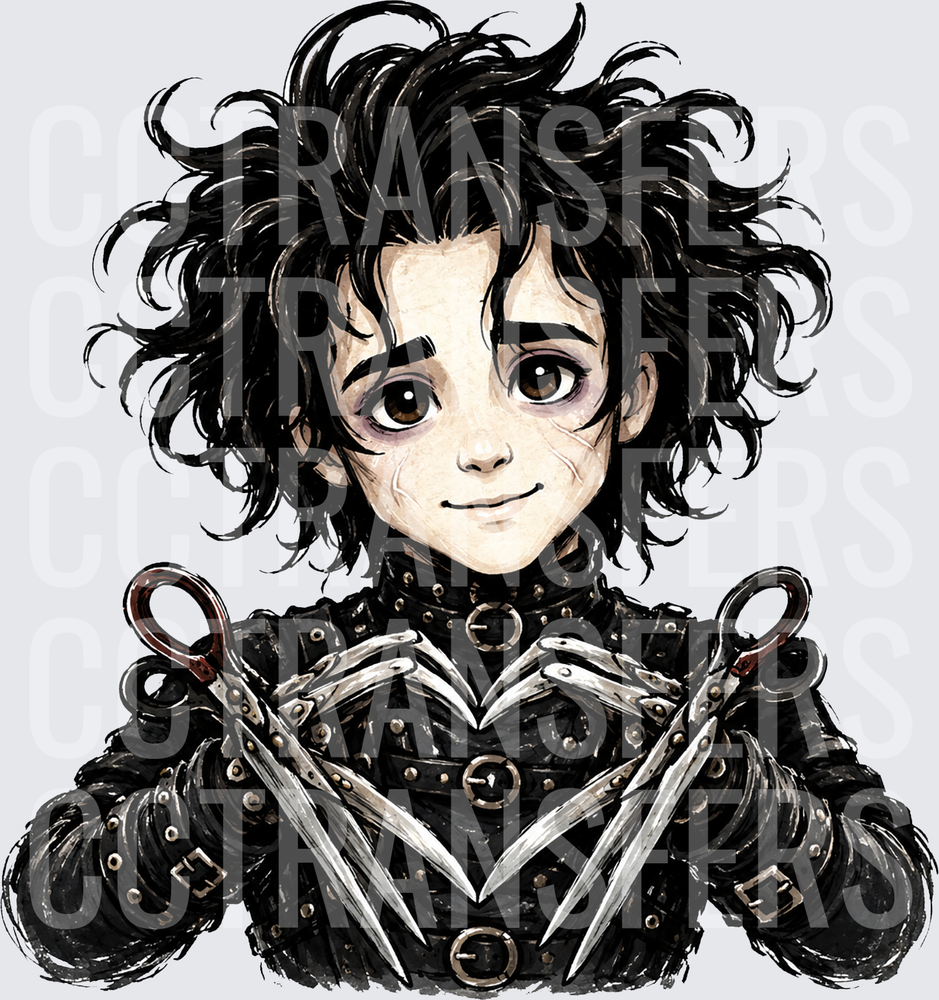 Chibi Dark Boy With Scissor Hands Black Leather Outfit (DTF)