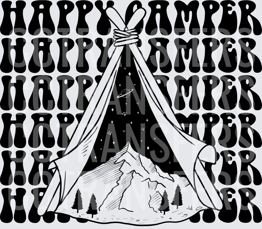 Happy Camper Retro Groovy Tent Mountains Stars (DTF)