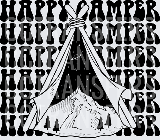 Happy Camper Retro Groovy Tent Mountains Stars (DTF)