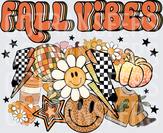 Fall Vibes Retro Groovy Smiley Pumpkin Floral (DTF)