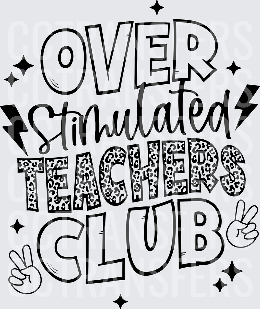 Over Stimulated Teachers Club Leopard Print Peace Signs (DTF)