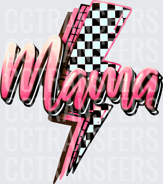 Mama Bold Script Checkerboard Lightning Bolt Pink (DTF)