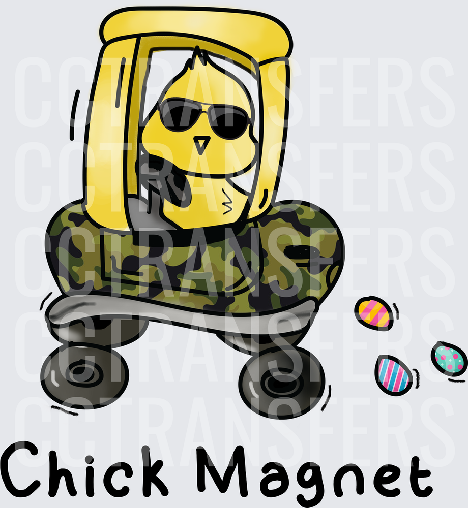 Chick Magnet Cool Baby Chick in Camo Toy Car with Easter Eggs (DTF)
