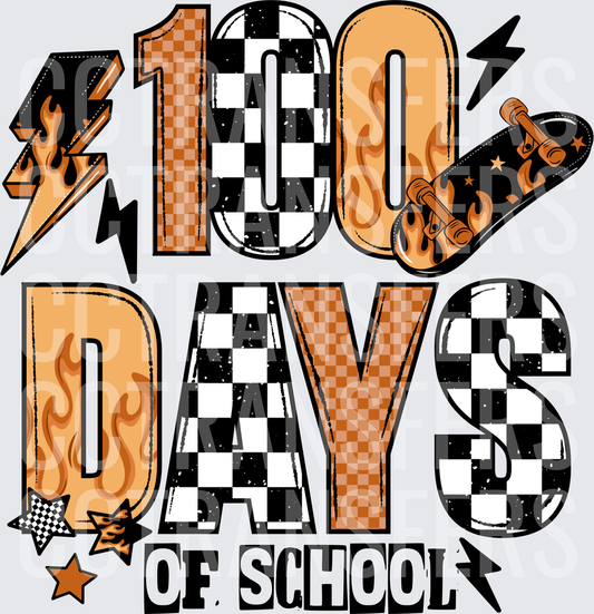 100 Days of School Retro Checker Flame Skate (DTF)