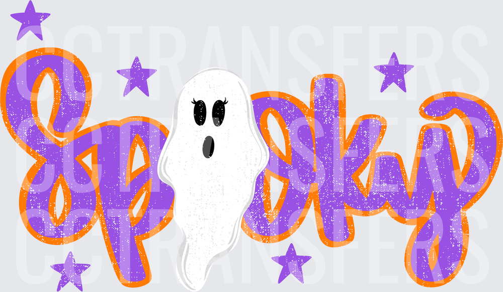 Spooky Purple Orange Ghost Halloween Lettering Stars (DTF)